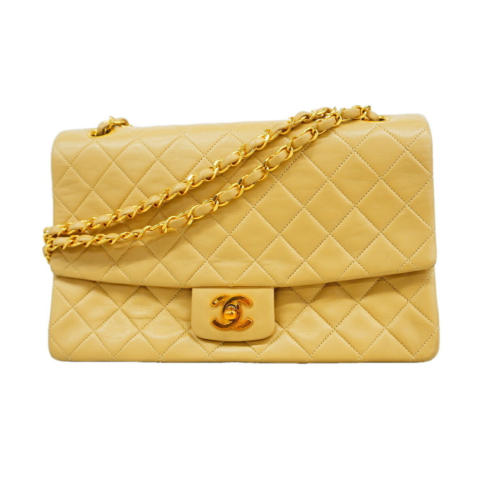 Chanel Matelassé Shoulder Bag, Double Chain, Lambskin, Beige, Women's